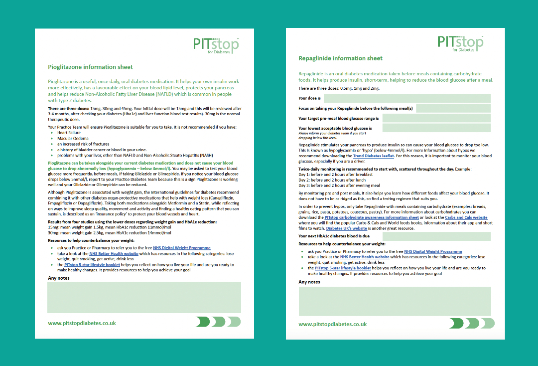 Download our patient information sheets about Pioglitazone and Repaglinide
